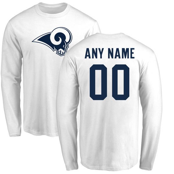 Men Los Angeles Rams NFL Pro Line White Custom Name and Number Logo Long Sleeve T-Shirt->nfl t-shirts->Sports Accessory